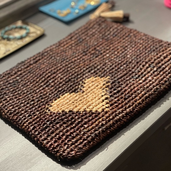 Aerin Large Raffia Heart Zip Pouch - Picture 1 of 4